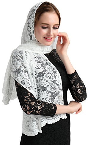 Masque religieux Mantilla voile catholique Mantilla Orthodoxe Voile v25 (, ivoire, 48‘’ long