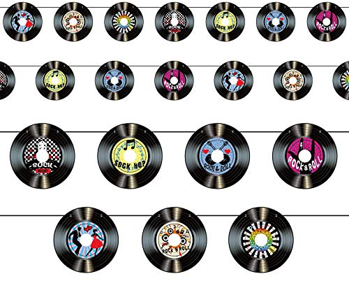 3 Paquetes Bandera Recortado de Registro Decoraciones de Fiesta de Música Rock and Roll de los Años 50 Registro Letreros de Pared para Artículos de Fiestas Temáticas de los 50 Favores de Musicales