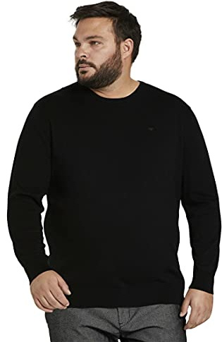 TOM TAILOR Maglione Basic Plus Size con Logo Ricamato, Uomo, Nero (Black 29999), 4XL Taglia Grande
