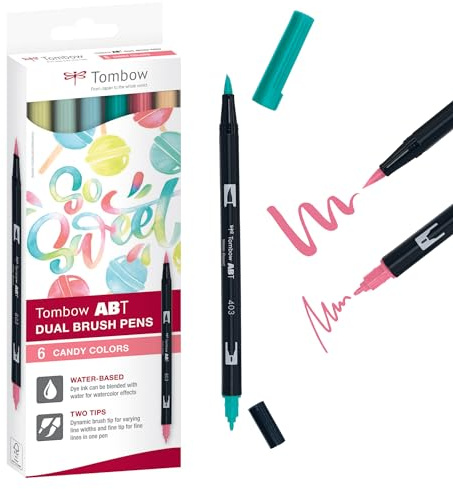 Tombow - ABT Dual Brush | Caja de Cartón con 6 Rotuladores Acuarelables de Doble Punta en Colores Candy