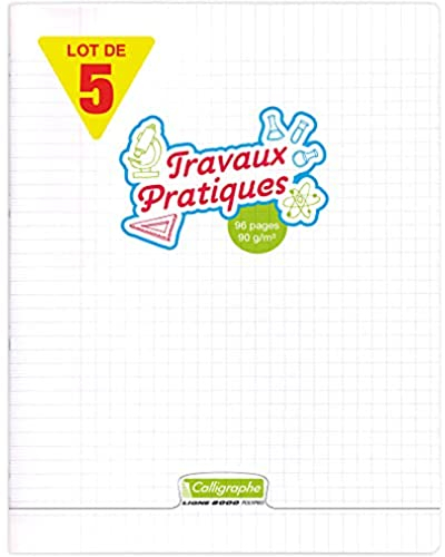 Calligraphe 18189C Un Lot de 5 Cahiers de Travaux Pratiques Agrafés Incolores - 24x32 cm - 96 Pages Grands Carreaux et Unies Blanches - Papier 90 g - Couverture Polypro Transparent