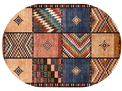 Rururug Tappeto Ovale Corridoio Ingresso decorazione domestica di soggiorno camera da letto Tappetino per Il Letto, Divano, Patchwork multicolore marrone,Oval 70 x 120 cm