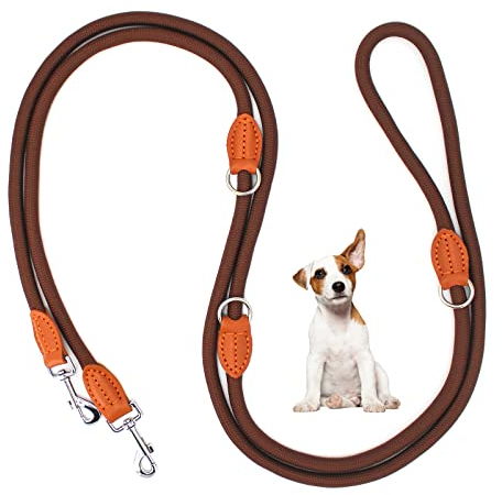 Hundeleine Doppelleine für Kleine Mittelgroße Hunde Führleine 3m Verstellbar mit 2 Karabiner Leine Hund Übungsleine Dog Lead Multifunktionale 3 Meter lang x 1,0 cm Braun