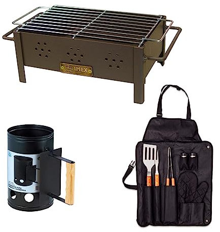 Deliex delicias de Extremadura. Barbacoa de sobremesa con encendedor y set de utensilios barbacoas, regalos originales para hombres o mujeres, o para auto disfrute. (1 BARBACOA 1 ENCENDEDOR 1 SET)