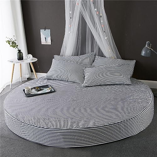 FANSU Runde Spannbettlaken, Weiche Baumwolle Spannbetttuch Atmungsaktiv Boxspringbett Matratzenschoner für Hotel Wasserbett Matratze (Streifen,Durchmesser 180cm)