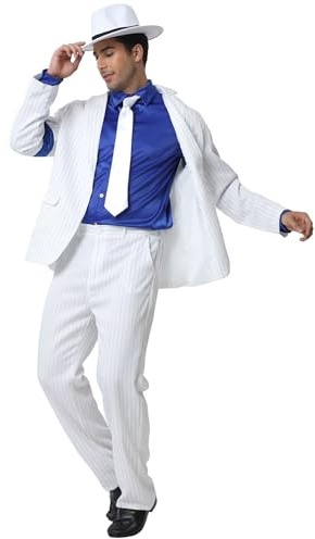 Shuanghao vuxna/barn barn pojkar flickor ränder släta för brottslingar halloween jul cosplay fester dans rollspel retro outfit kostymer kostym jacka + byxor + skjorta + slips (vit, 120-130), A-vit-1,
