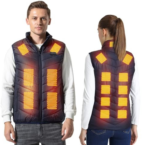 Armorget Chaleco Calefactable, Control de Temperatura de 3 Niveles con 17 Zonas de Calefacción, Carga USB, Chaqueta Térmica Lavable para Uso en Exteriores (Baterías Excluidas) XL Azul