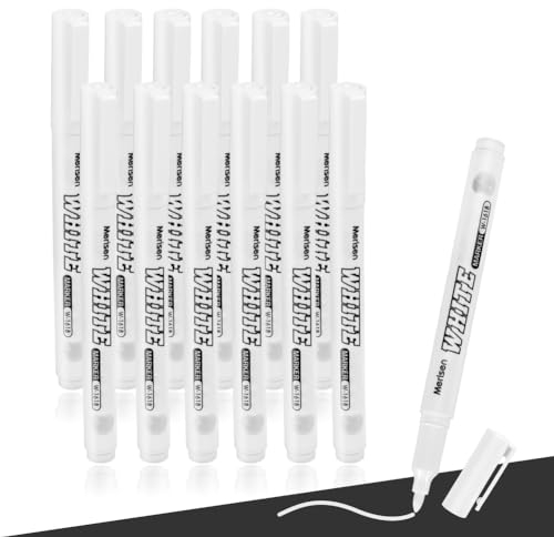 OFFCUP Marcador Acrílico de Trazo, 12pcs Blanco Rotulador Acrílico Resistente al Agua, Marcador Punta Extrafina, para Adultos y Niños, Graffiti, Caligrafía, Dibujo, Lettering, Cerámica, Vidrio