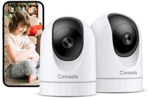 2K Indoor Security Camera-Baby Monitor with 2.4G WiFi Camera and Audio, Siren/Night Vision for Home/Pet/Nanny/Cat, 24/7 SD Card Storage, Cloud (Optional), Compatible with Alexa & Google Home, D1 2P