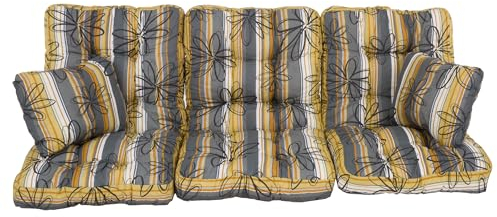 PATIO Hollywoodschaukel Auflage 3 teilig Celebes für Sitzfläche 170 cm Gartenbank Polster Dekokissen gesteppt Blumen Streifen