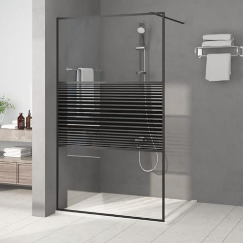Rantry Väggskåp Dusch Walk i svart 115 x 195 cm ESG transparent glas, fast duschvägg, väggduschenhet, glidande duschvägg, walk-in duschvägg för badrum