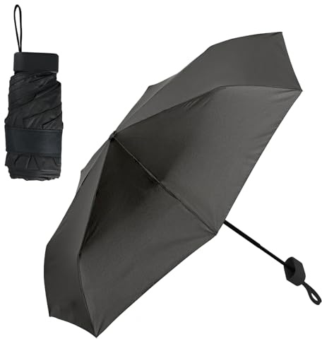 heavenlife Mini hopfällbart paraply, UPF50+ UV-skyddsparaply, vindtätt kompakt fickparaply, regn och solparaply för resor, ultralätt, 5 skenor för män och kvinnor