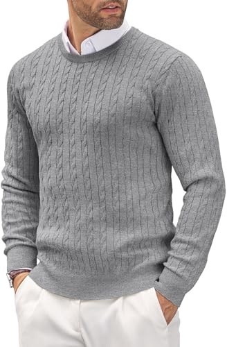 COOFANDY Maglione da Uomo Girocollo Leggero Casual a Maglia Fine con Motivo Testurizzato Grigio M
