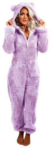 Fleece pyjamas dam lång vinter, onepiece dam sport, jumpsuit långärmad bodysuit med huva hemmadräkt söta nattkläder mysig nattlinne med dragkedja loungewear Warm Payama