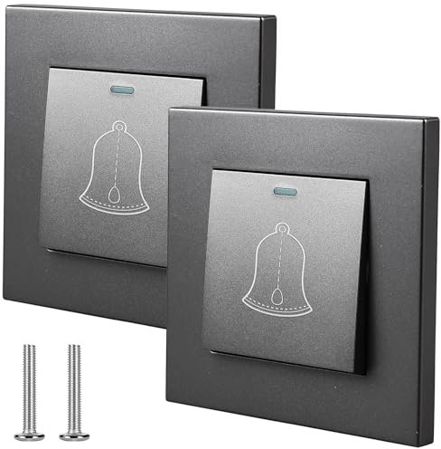 2 Stück Klingeltaster, Türklingel Druckknopf, 86mmx86mm Klingelknopf Außen, 220~250V Lichtschalter Unterputz, Klingeltaster Aufputz Außen (Grau)