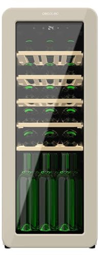 Cecotec Cave à Vin 24 Bouteilles Rétro Bolero Grandsommelier Origin 24 Hit Beige, Finition Beige, Contrôle par écran LED, Temp, 5-20ºC, NoFrost, Étagères Bois, Éclairage Intérieur, Ventilation