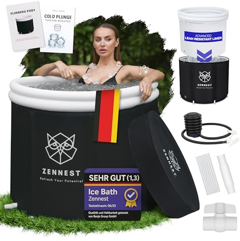 Portable Ice Bath Tub Patented Leak Guard, German Design 90 Gal XL Cold Plunge Tub - 6-Layer Insulated Inflatable Bathtub for Cold Water Plunge Pool, Air-Cavity Thermal Shield with Bouns Ebook