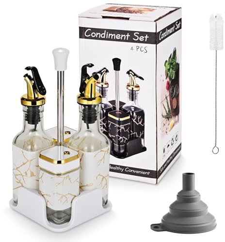 Miorkly Bocaux à épices carrés,Set de boîtes à épices avec saupoudroir,Salière et poivrière/distributeur d'huile et de vinaigre,2 bouteilles d'huile 160ML