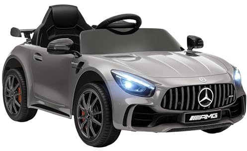 AIYAPLAY Coche Eléctrico para Niños de +3 Años Mercedes-Benz AMG GTR Carro Eléctrico Infantil con Batería 12V Mando a Distancia Faros Bocina Música MP3 Arranque Lento y Pantalla Plata