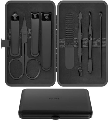 OFIDUS Precision 8 Teiliges Reiseset für Herren Nagelpflege, Maniküreset aus Edelstahl mit Fingernagel- und Fußnagelknipser, Nagelfeile, Pinzette mit schräger Spitze, Nagelhautschere