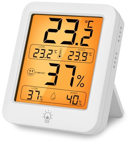 HOTUT Pequeño Higrómetro Digital, Termómetro Higrómetro de Interior con Retroiluminación, Mini Higrómetro Termómetro Interior Conmutable Entre Celsius Fahrenheit para Hogar, Dormitorio,Habitación Bebé