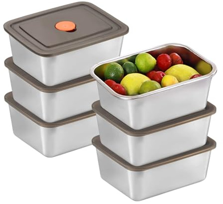 CZCMYAU 6pcs Stainless Steel Food Containers with Lids Stackable Reusable Meal Prep Containers Stainless Steel Food Storage Containers for Oven Freezer Dishwasher Safe 500ml