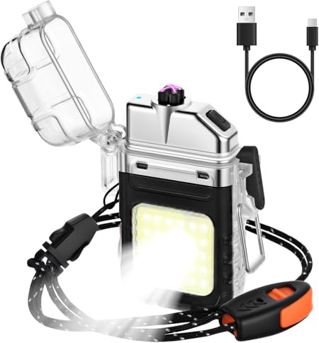 Vicloon Mechero Eléctrico, Encendedor Electrónico USB C Recargable, Mechero de Doble Arco con Linterna, Resistente al Viento y al Agua, Encendedores para Velas, Regalo para Papa, Abuelo (Negro)