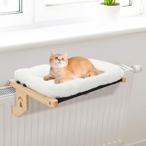 WingFly Katt hängmatta fönster abborre sits kattunge hängande säng fönsterbräda för stor husdjurshylla robust kattunge solstol tvättbar kudde icke-borrning trä led, håll 40 kg (vit, B)
