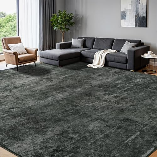 DEITAS Waschbarer Abstrakte Teppich Wohnzimmer 160x230cm, Ultraweicher Kurzfloriger Teppich, Großer Flächenteppich Mit Rutschfester Unterseite, Großer für Schlafzimmer und Esszimmer(Schwarz)