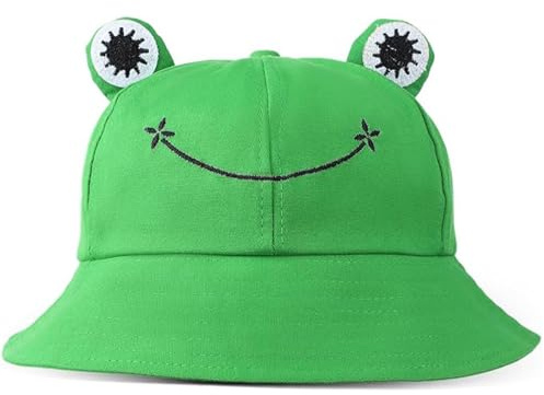 Chapeaux de Soleil Grenouille - Bob Grenouille Mignon en Coton pour Homme et Femme - à Large Bord Pliable et Léger - Style Pêcheur et Hip-Hop pour Plage, Festival