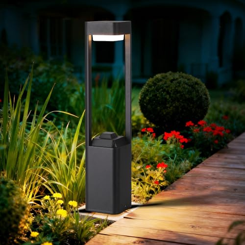 YVAMNAD Luminaria De Exterior para Caminos, 23,62 Pulgadas, Moderna Luz De Aluminio Negro para Césped, Suelo, con Bolardo LED De 3000 K, Carcasa Exterior, Impermeable, para Entrada De Patio.