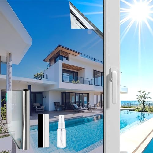 Fensfolie Pellicola oscurante per finestre (80 x 200 cm, argento) per la privacy e la privacy, anti-riflesso, anti-UV, autoadesiva, per casa e ufficio, per finestre a specchio, controllo del calore