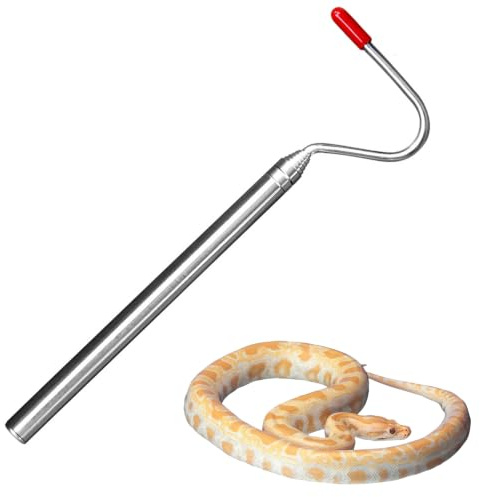 LEOUEANR Retractable Snake Hook, Stainless Steel Reptile Catching Tool for Snake Handling