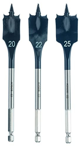 Bosch Professional 3x Set de Brocas Fresadoras Planas SelfCut Speed (Madera, 1/4 HEX, Ø 20/22/25 mm, Accesorios Taladro de impacto rotativo)