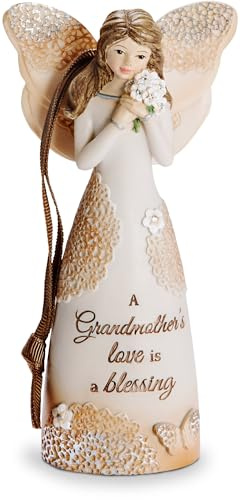 Pavilion Gift Company 19111 Grandmother Angel Figurine with Ribbon for Hanging, 4-1/2, White,Silver