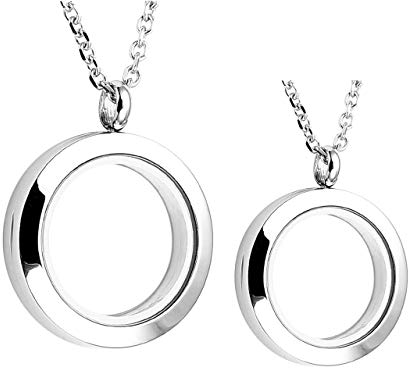 Zysta Paar Schmuck Set 2x Edelstahl Strass/Sandstrahl Floating Charms Medaillon Locket Anhänger Halskette Damen Herren Liebhaber Kette (poliert)