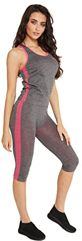 Women's 2Pc Yoga Vest Bra Sport Gym Sports Legging Pants Ladies Outfit Wear Set Size 8-14 (UK Size M/L(12-14), Pink)
