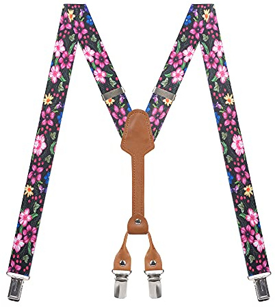 Action Ward Women's Suspenders - 1 Width - Y Back 4 Clip Skinny Ladies Suspenders (Floral 1)