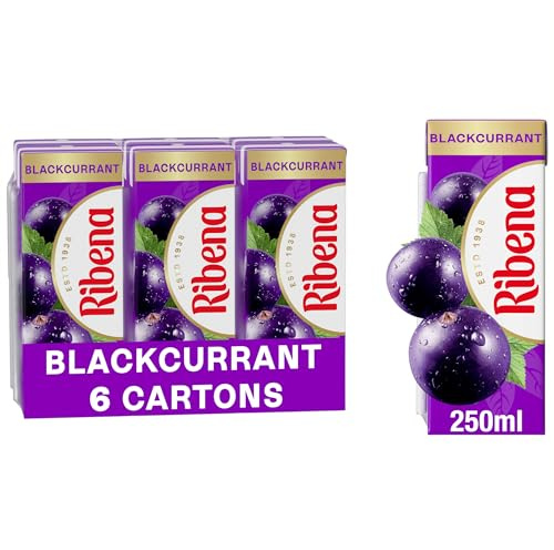 Ribena Blackcurrant Juice Drink Cartons - Multipack 6x250ml; Real Fruit; Rich In Vitamin C; No Artificial Colours or flavours ; Perfect For On The Go