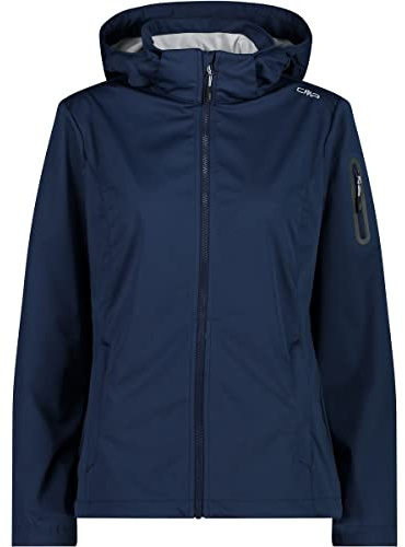 CMP - Giacca in light softshell da donna con cappuccio removibile, Blue-Ghiaccio, 44