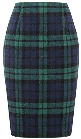 Kobilee Gonna Plissettata Donna Vintage Inverno Lana Elegante Gonna Quadri Curvy Midi Casual Gonna Invernale Aderente Elasticizzata Gonna Lunga Vita Alta Taglie Forti Gonna Scozzese al Ginocchio