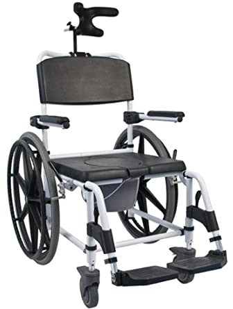 FabaCare Toilettenrollstuhl Kakadu Tilt mit 24 Zoll Rädern, Badezimmerrollstuhl mit Kopfstütze, WC-Rollstuhl, Winkelverstellbare Sitzposition, Sitzbreite: 50 cm