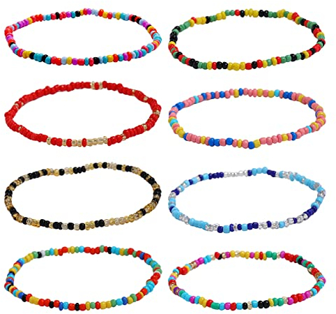 Cosswe Perlen Fußkettchen,8 Stück Verstellbares Boho Fußketten Glasperlen fußkettchen Handgemachte Damen Fuß kettchen Boho Bunte fußkettchen Strand Fuß kettchen für Frauen Mädchen