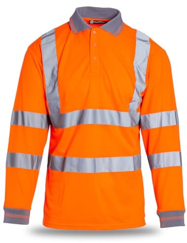 Blackrock Hi-Vis Long Sleeve Polo Shirt, Rail Orange T-Shirt, Work Utility & Safety Clothing, High Viz, Work Tops, Clothing PPE Workwear, Birds Eye Polyester, Class 3 Certified, Size Large