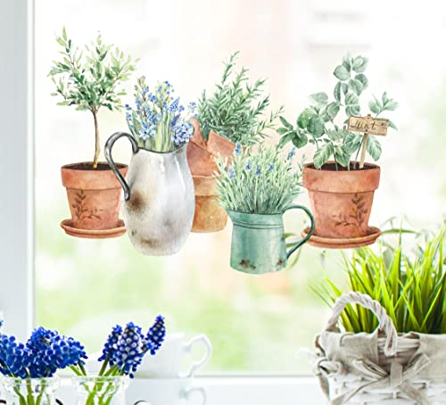 wolga-kreativ Fenstersticker Fensterbilder Glasdekorfolie Motiv Fensterfolie Fenstertattoo Hauspflanzen Küchenkräuter Minze Keramiktopf Deko Küchenfenster wiederverwendbar selbstklebend Sichtschutz