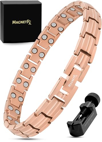 MagnetRX® Women's Ultra Strength Magnetic Bracelet - Effective Titanium Magnetic Bracelets for Women (Rose Gold)