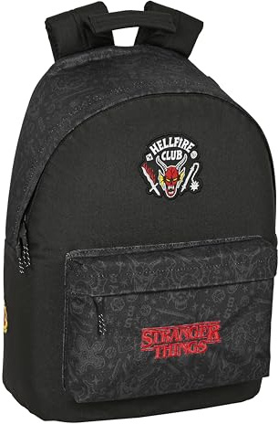STRANGER THINGS - Mochila Juvenil para Portátil 14.1, Ideal para Jóvenes de Diferentes Edades, Cómoda y Versátil, Calidad y Resistencia, 31x16x41 cm, Color Negro