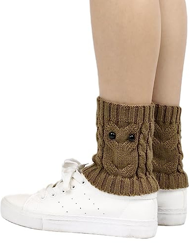 SHTGOI Damen Beinstulpen Knöchelwärmer Gestrickte BeinwäRmer Stulpen Kurz fußlose Beinsocken Winter Stricken Stulpen Eule Beinlinge Wolle BeinwäRmer Leg Warmers für Damen Mädchen 3 Paar Khaki