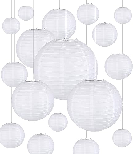 JOFLVA Lampenschirm 20 Stücke Lampions Weiße Papier Laterne Hängende Runde Papierlaternen für Hochzeit Geburtstag Feiern Garten Deko