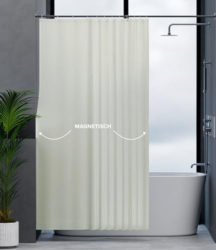 ovimar Magnetischer Duschvorhang Kjelfossen beige waschbar schnelltrocknend Anti Schimmel Duschvorhang 240 x 200 cm Vorhang Blickdicht für Badewanne oder Dusche